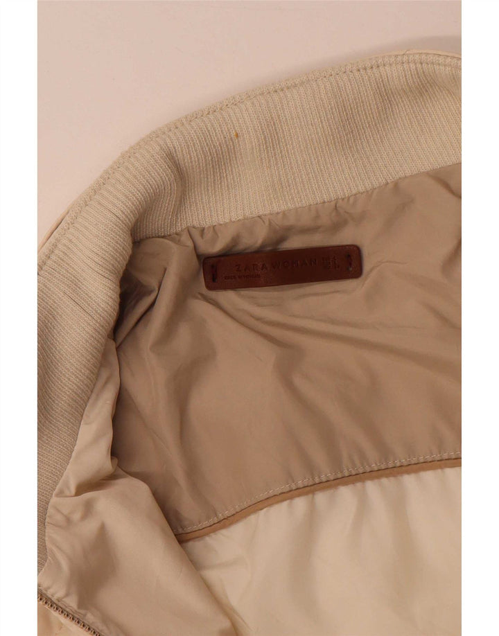 Jaqueta acolchoada feminina Zara UK 16 grande poliéster bege