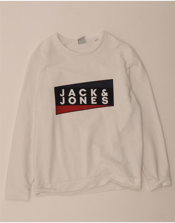 Jack & Jones moletom gráfico masculino jumper grande algodão branco