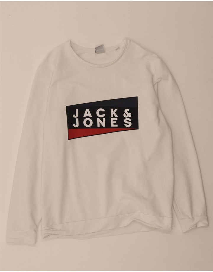 Jack & Jones moletom gráfico masculino jumper grande algodão branco