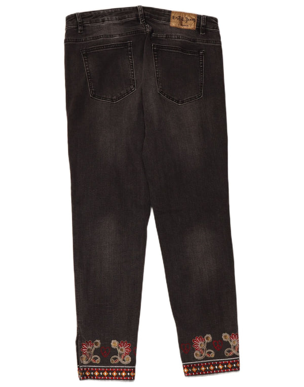 Jeans retos femininos Desigual W32 L28 cinza floral