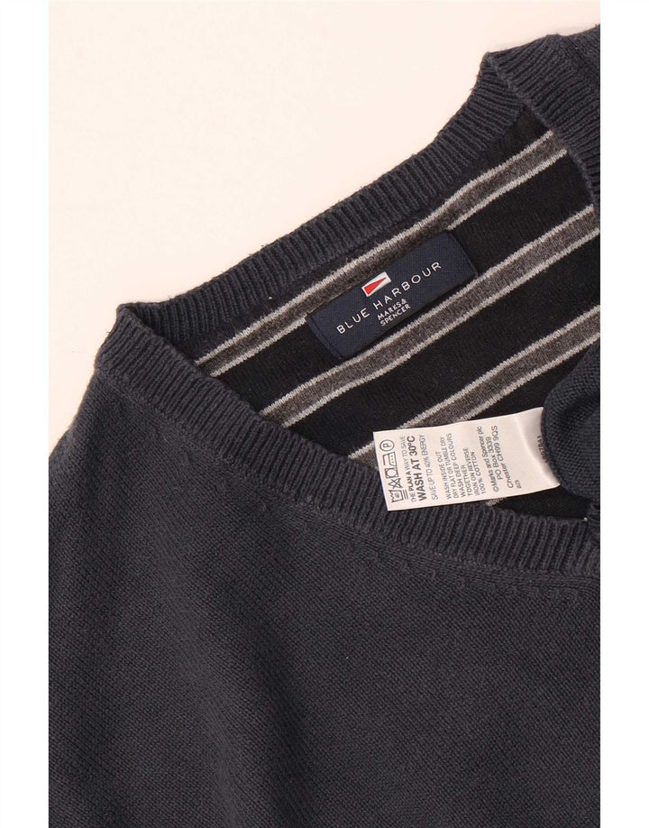 Suéter masculino Marks & Spencer Blue Harbor com decote em V grande azul marinho