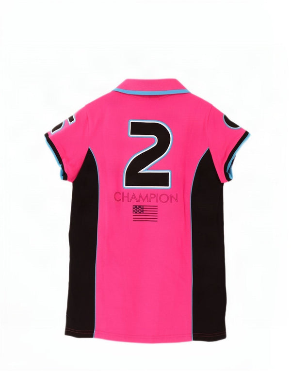 US Polo Assn. Camisa gráfica feminina UK 14 grande bloco colorido rosa