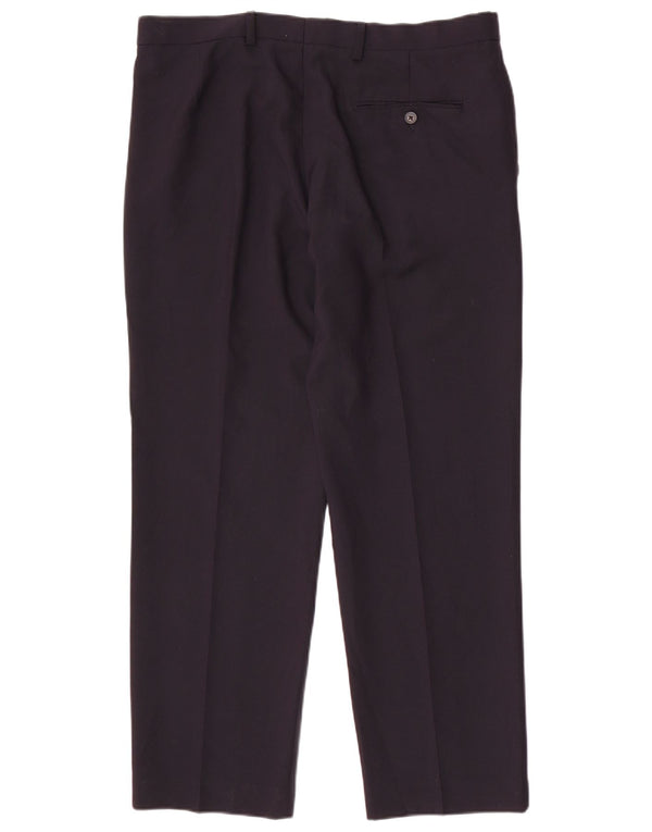 Calça masculina de ajuste regular Marks & Spencer W36 L29 poliéster azul marinho