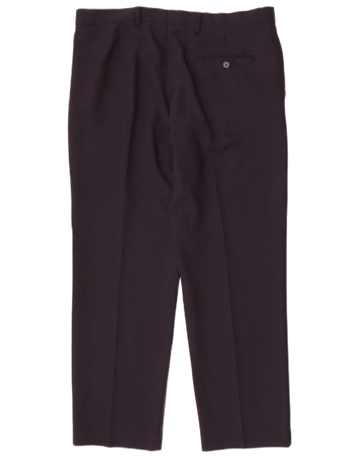 Calça masculina de ajuste regular Marks & Spencer W36 L29 poliéster azul marinho