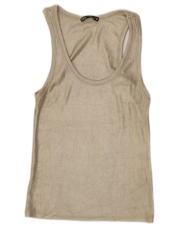 Colete feminino Zara UK 12 viscose dourada média
