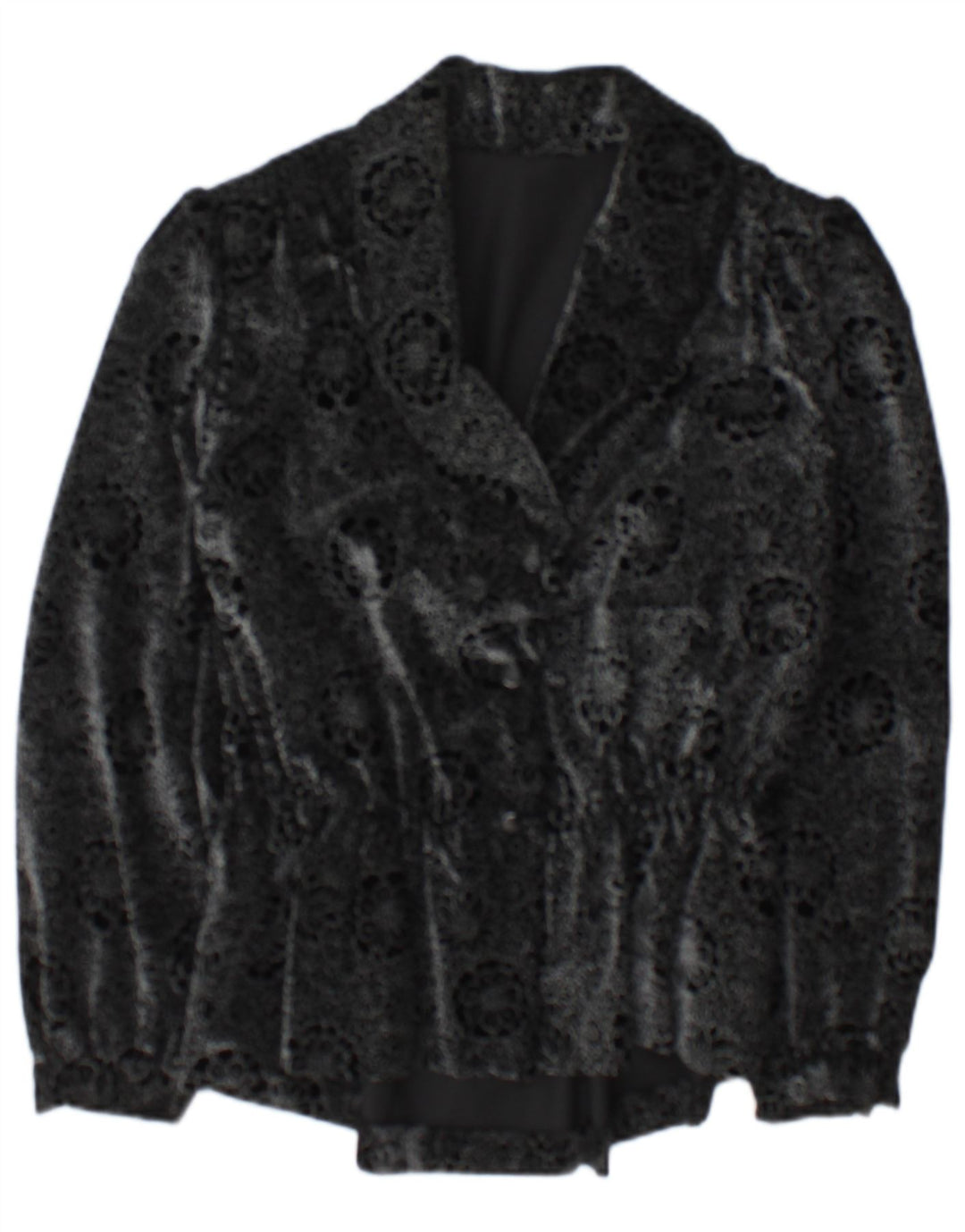 Jaqueta blazer vintage feminina com 2 botões Reino Unido 14 médio preto floral