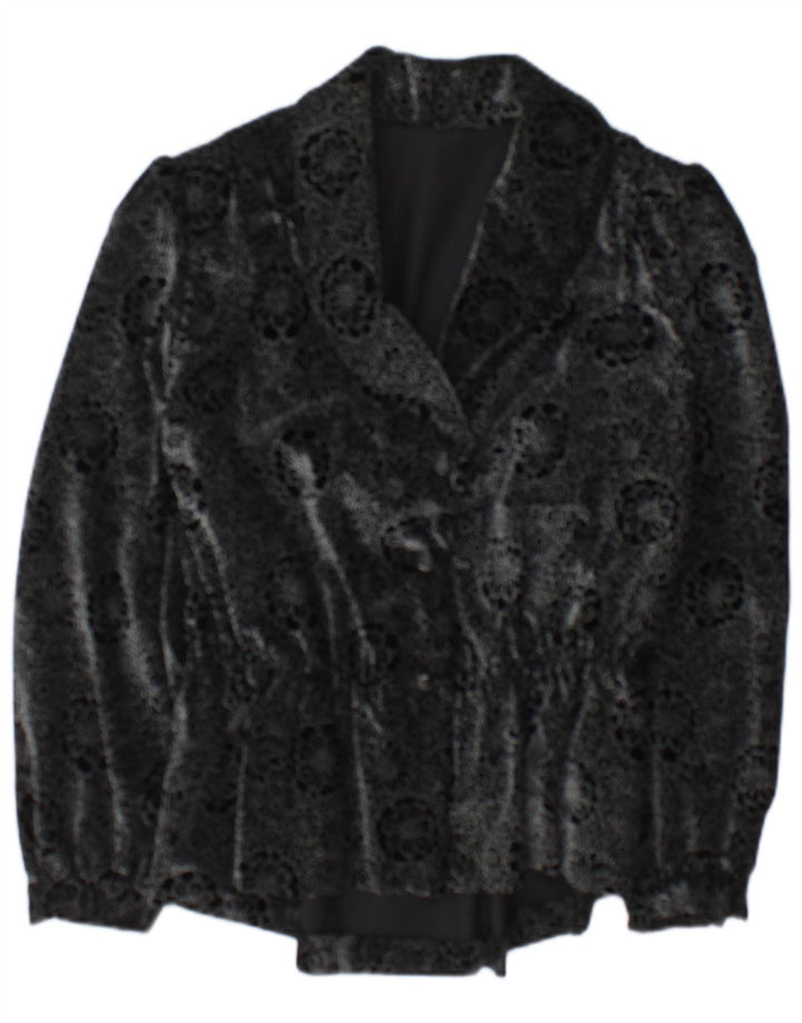 Jaqueta blazer vintage feminina com 2 botões Reino Unido 14 médio preto floral