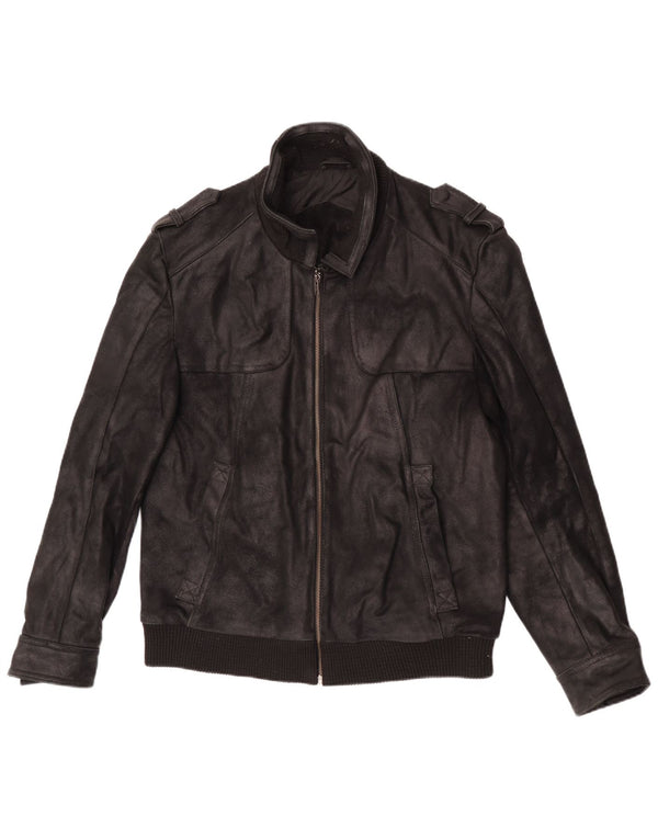 Jaqueta de couro militar masculina Kruder UK 42 XL couro preto