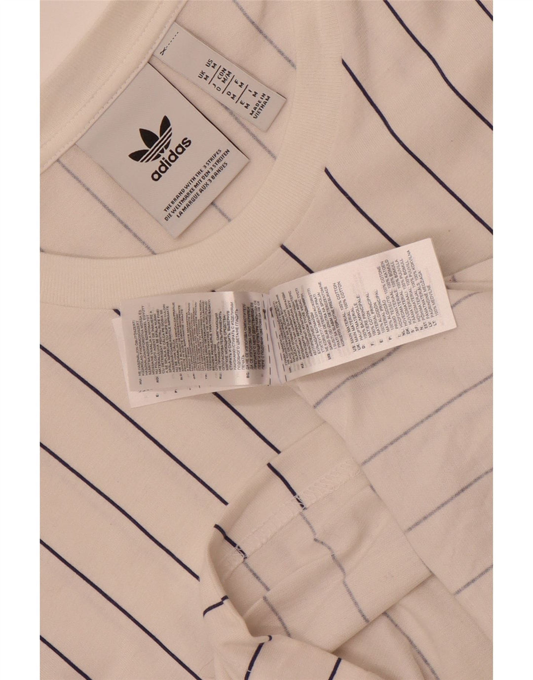 Adidas Mens Graphic T-Shirt Top Médio Algodão Listrado Branco