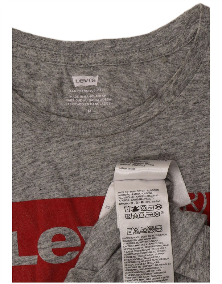 Camiseta feminina gráfica LEVI'S UK 12 algodão manchado cinza médio