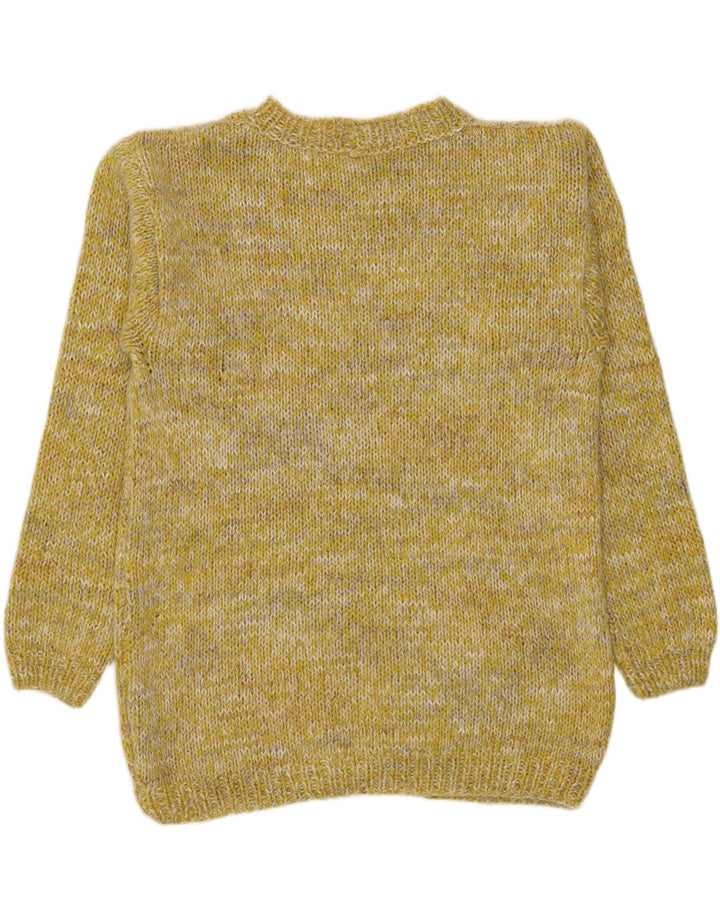 Suéter vintage masculino com gola canoa, amarelo médio manchado