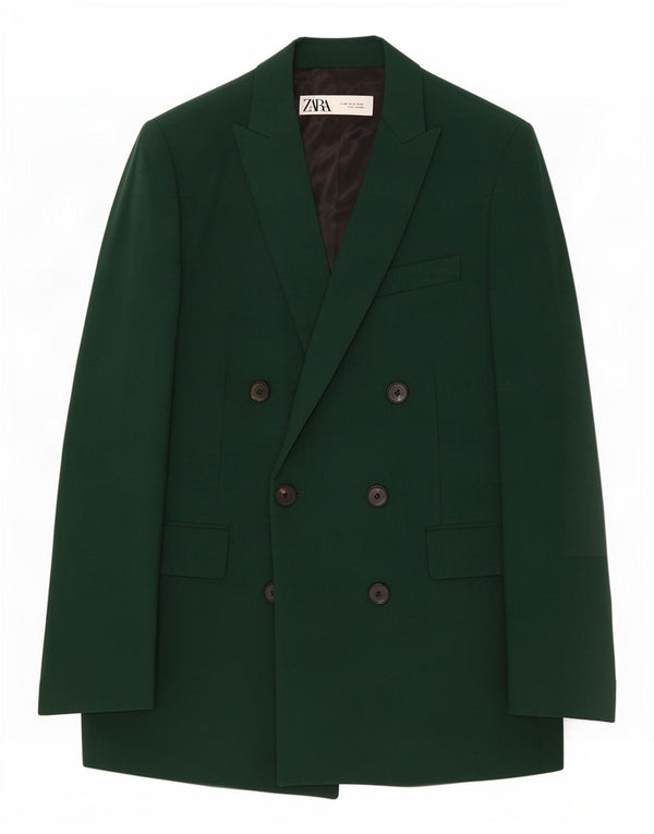 Jaqueta blazer oversized Zara feminina com peito duplo Reino Unido 6 XS verde viscose