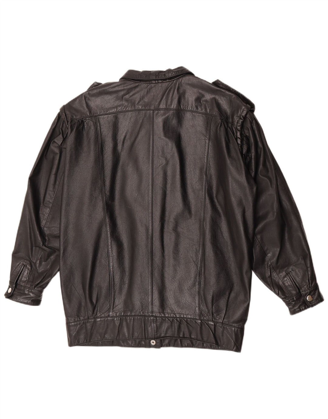 Jaqueta de couro militar feminina vintage Reino Unido 12 couro preto médio