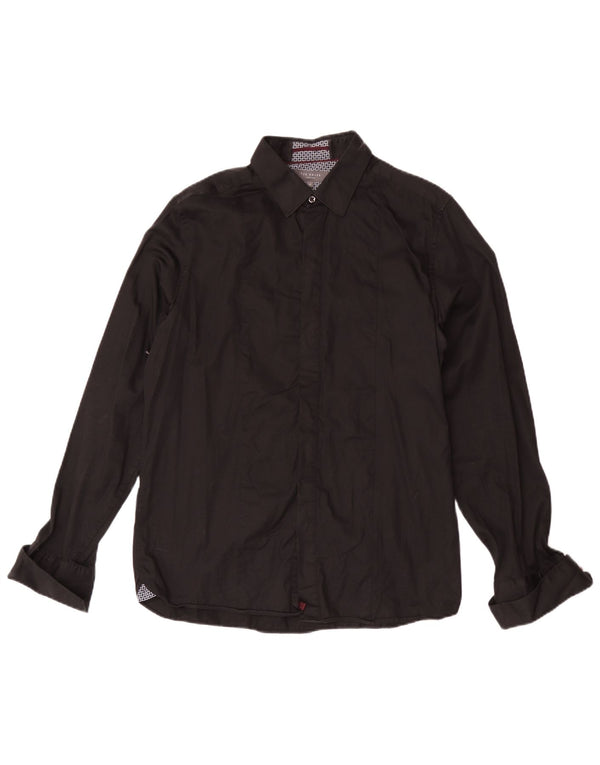 Camisa formal masculina Ted Baker de ajuste moderno tamanho 16 grande algodão preto