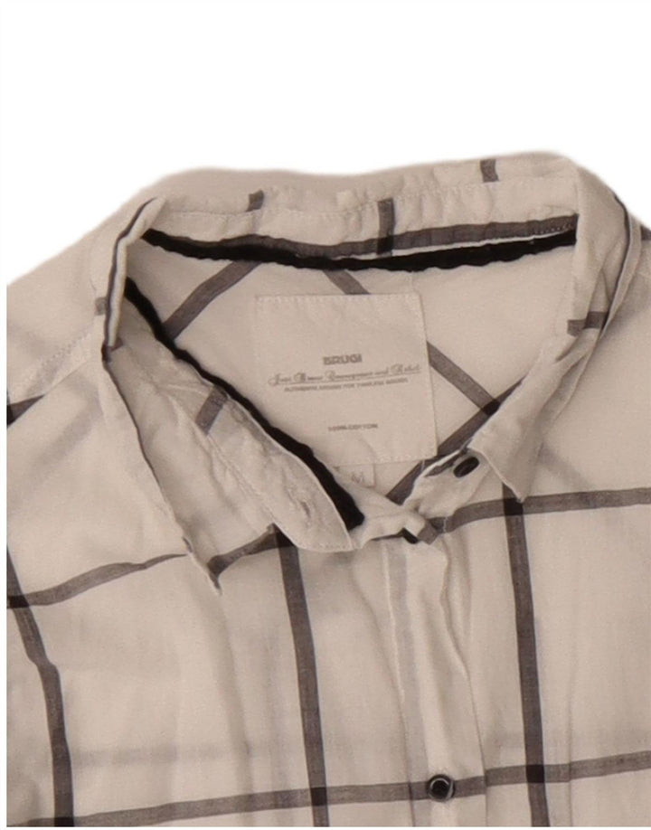 Camisa feminina Brugi UK 14 médio branco xadrez algodão
