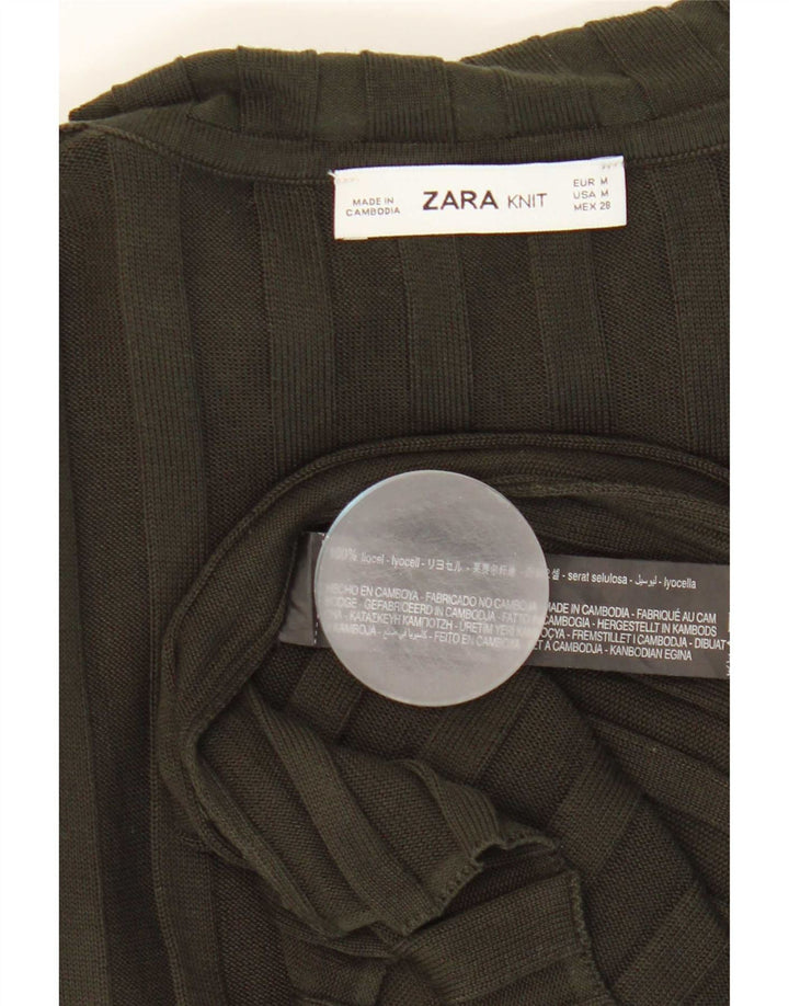 Top feminino Zara de manga comprida UK 12 Lyocell cáqui médio