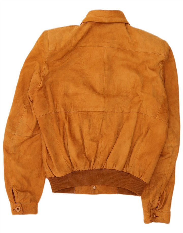 Jaqueta bomber masculina vintage de camurça IT 46 couro bege pequeno