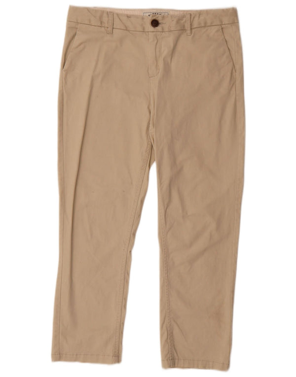 Calça cortada feminina Fat Face UK 12 médio W32 L24 algodão bege