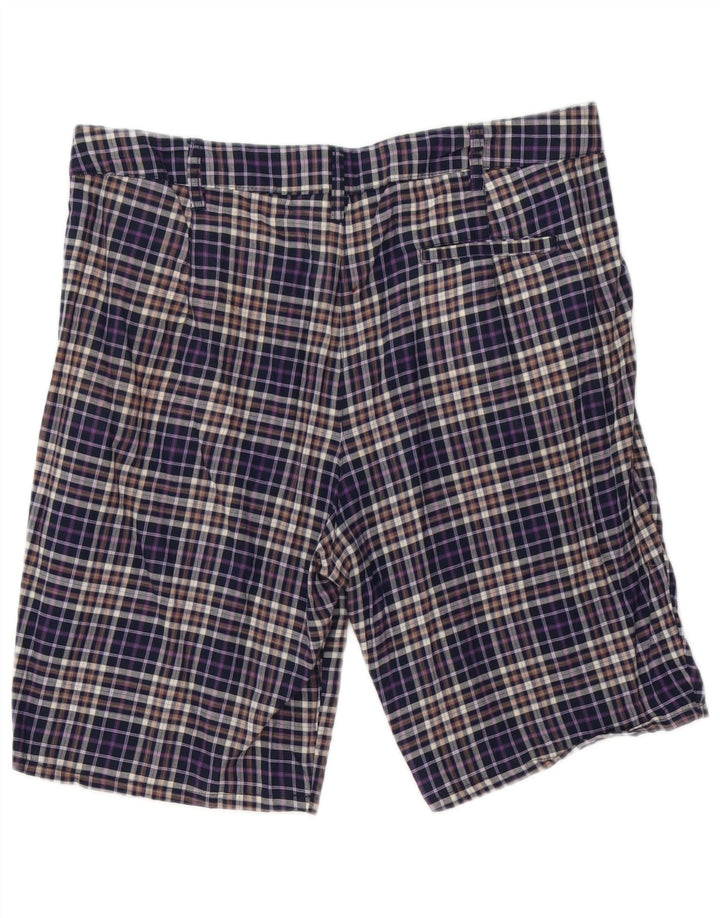 Zara Mens Chino Shorts Grande W30 Azul Marinho Xadrez Algodão