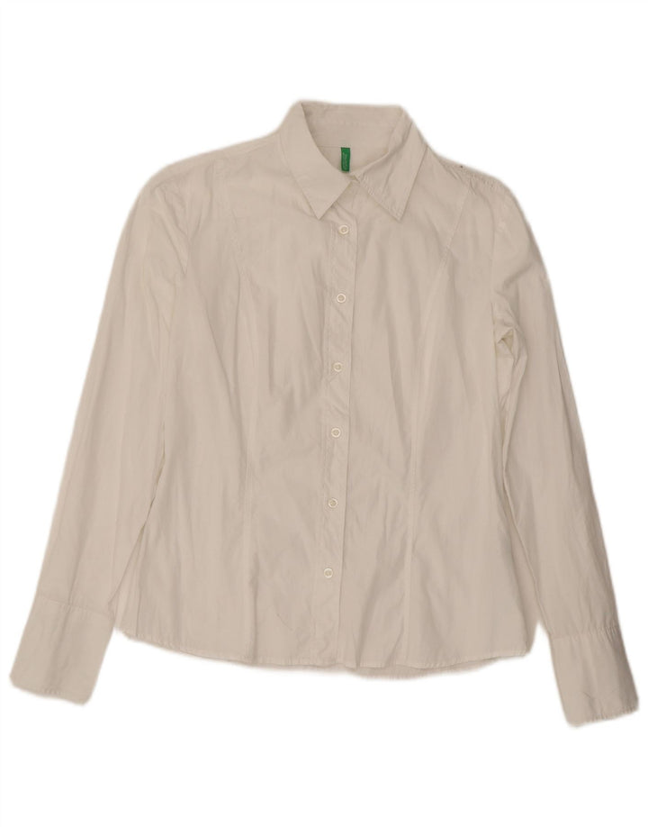 Camisa feminina Benetton UK 14 médio algodão branco
