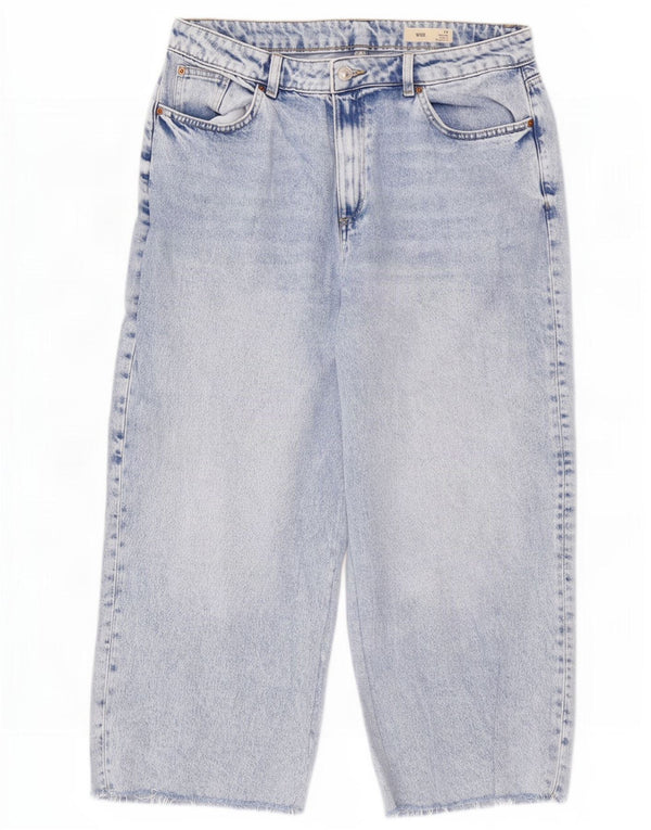 Jeans feminino Marks & Spencer com perna larga capri UK 14 grande W34 L23 algodão azul