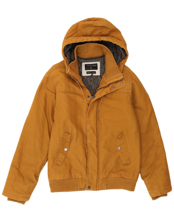 Quiksilver Mens Hooded Bomber Jacket UK 36 Small Beige Cotton