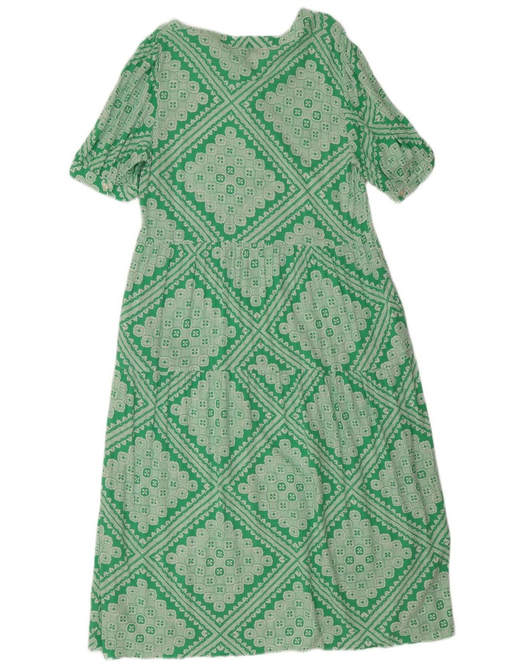 Vestido feminino Marks & Spencer regular evasê Reino Unido 12 verde médio geométrico