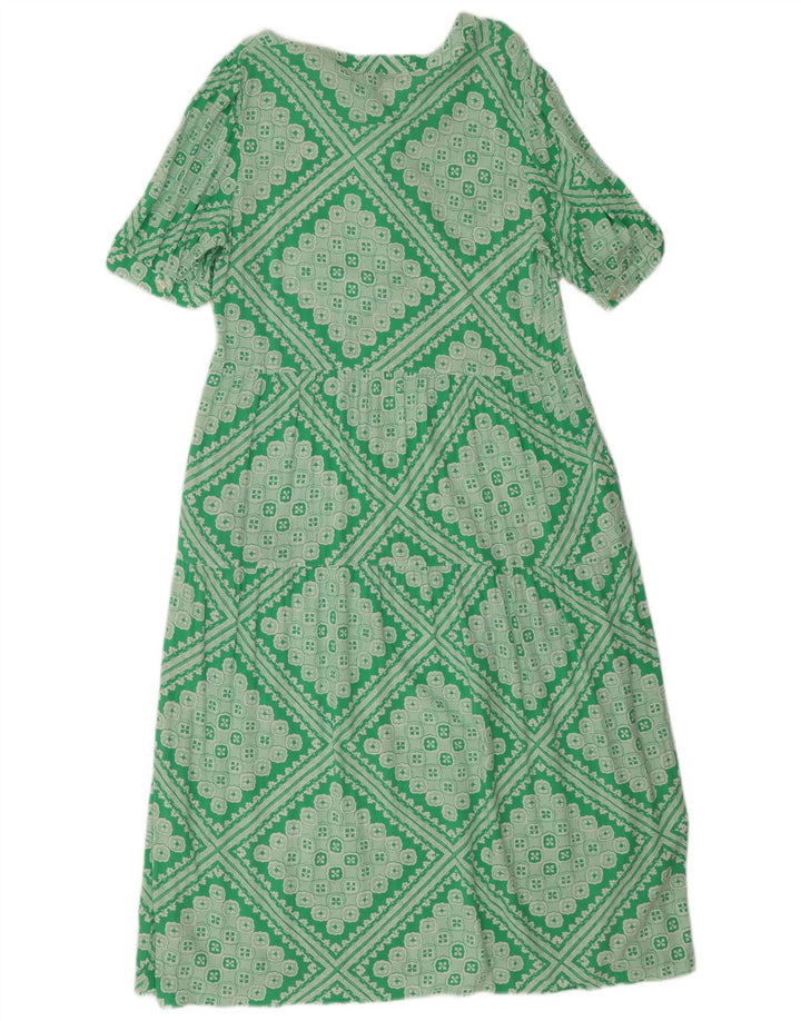 Vestido feminino Marks & Spencer regular evasê Reino Unido 12 verde médio geométrico