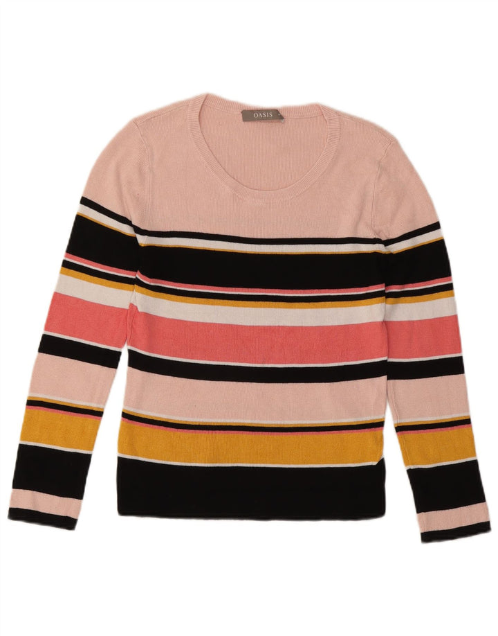 Top feminino Oasis de manga comprida UK 12 viscose listrada rosa médio