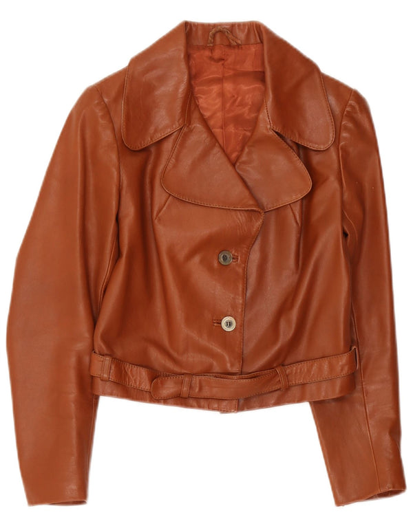 Jaqueta blazer de couro vintage feminina com 2 botões Reino Unido 4 XS marrom