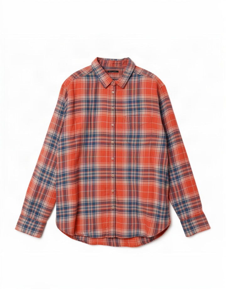 Camisa feminina de flanela Fat Face UK 12 algodão xadrez vermelho médio