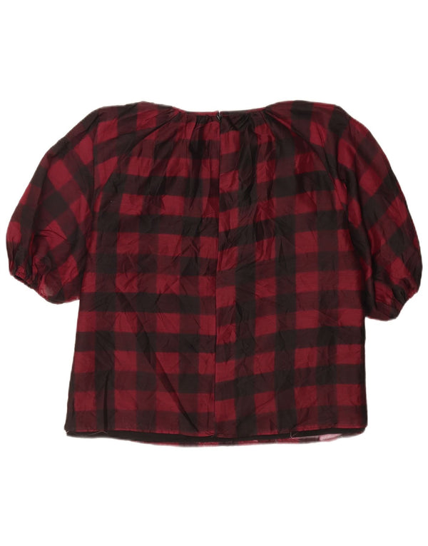 Blusa feminina Oasis manga 3/4 UK 16 grande vermelho guingão