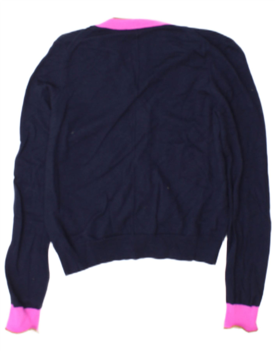 Suéter cardigã feminino Jigsaw Reino Unido 14 lã colorblock azul marinho médio