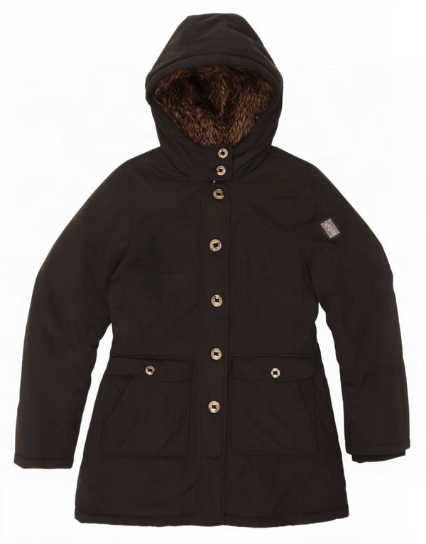 Jaqueta feminina Sherpa Parka com capuz Refrigue UK 10 poliéster preto pequeno