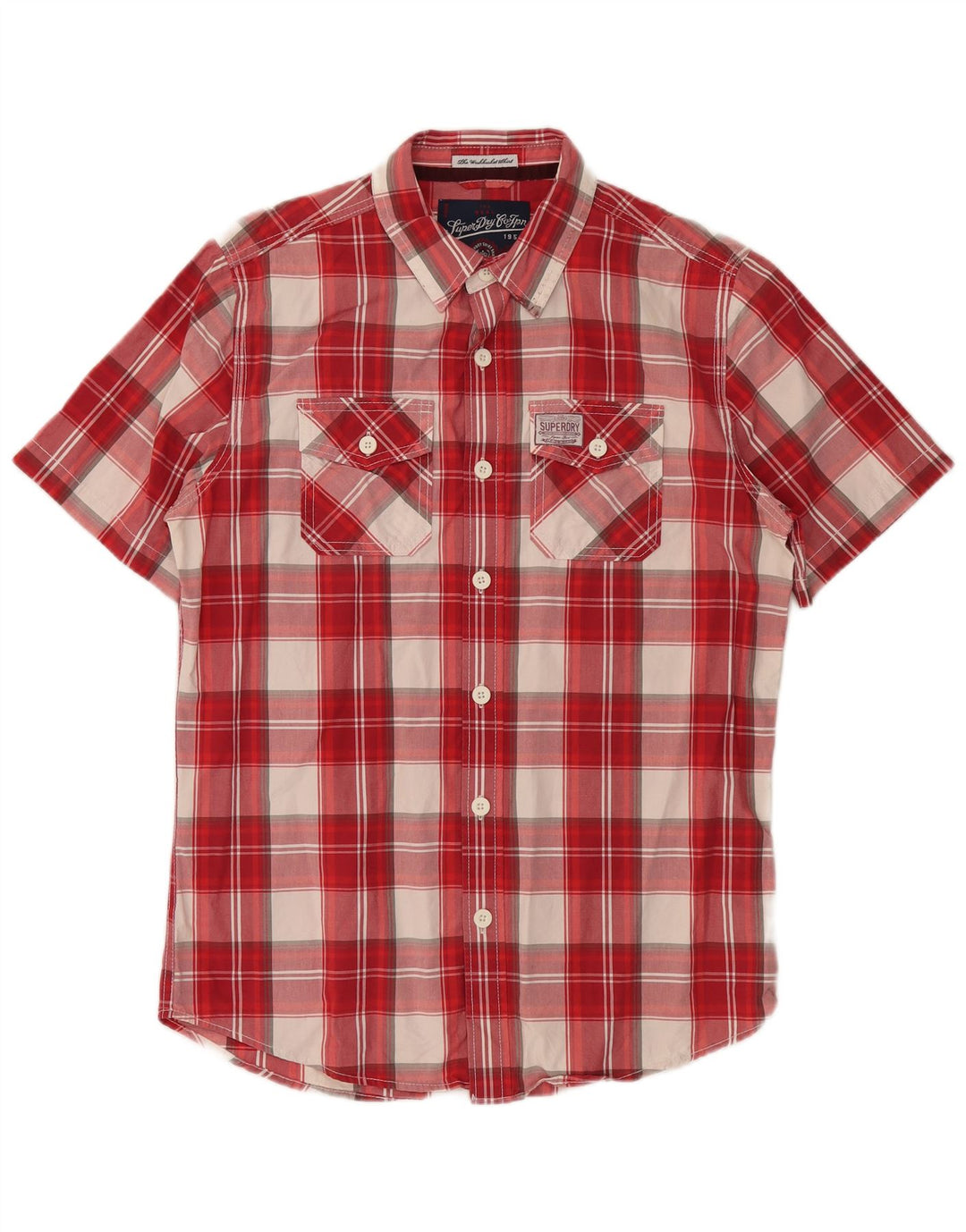 Camisa masculina de manga curta SUPERDRY XL algodão xadrez vermelho