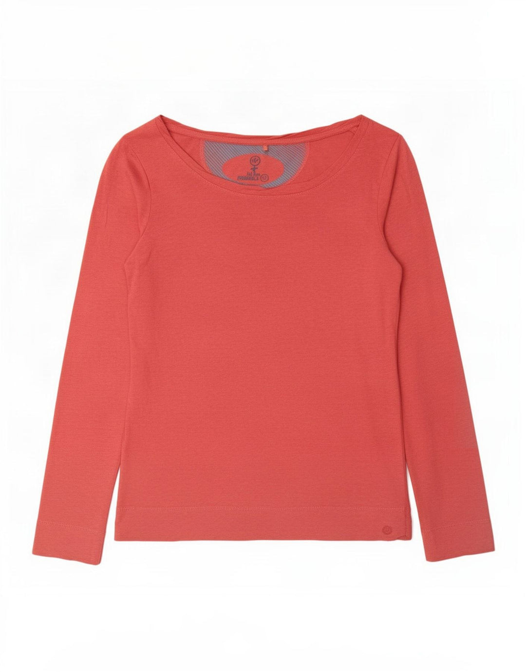 Top feminino de manga comprida Fat Face UK 12 algodão manchado vermelho médio