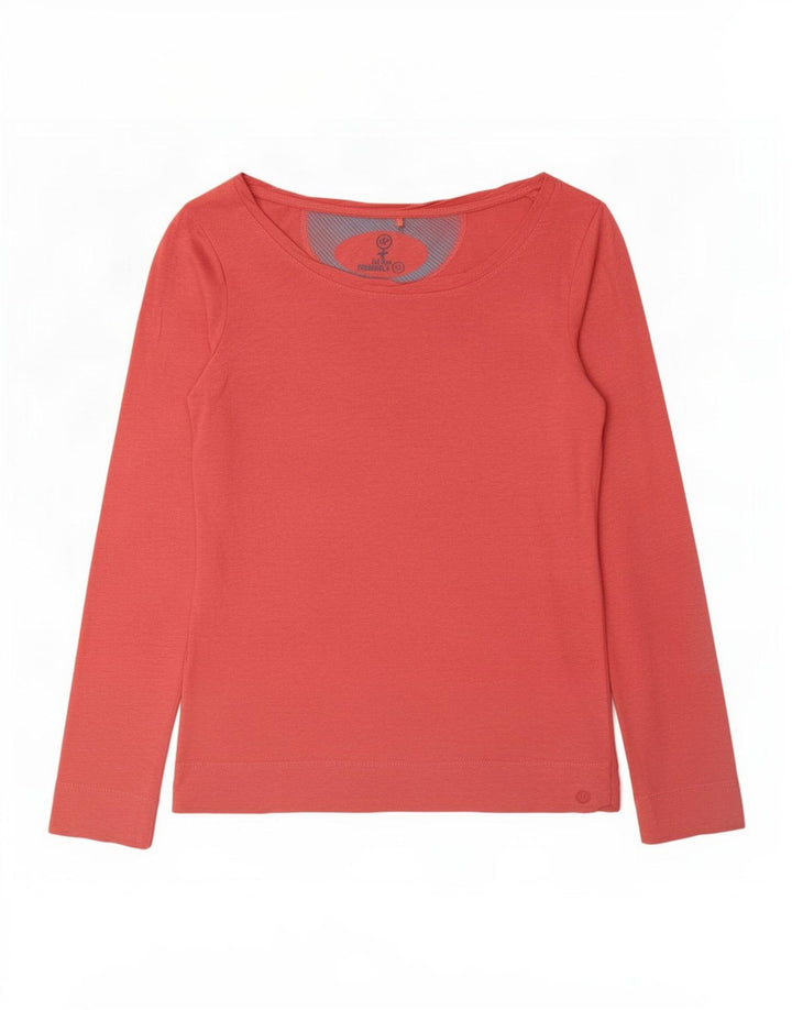 Top feminino de manga comprida Fat Face UK 12 algodão manchado vermelho médio