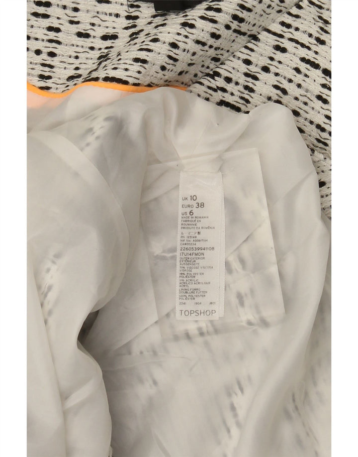 Jaqueta blazer aberta feminina Topshop Reino Unido 10 viscose manchada branca pequena