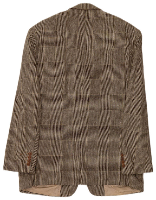 Jaqueta blazer masculina de 3 botões Hugo Boss EU 52 XL marrom houndstooth seda