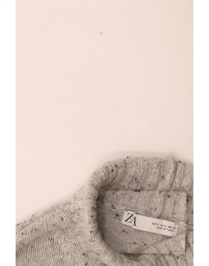 Zara Suéter feminino oversized com gola de tartaruga Reino Unido 10 pequeno cinza manchado