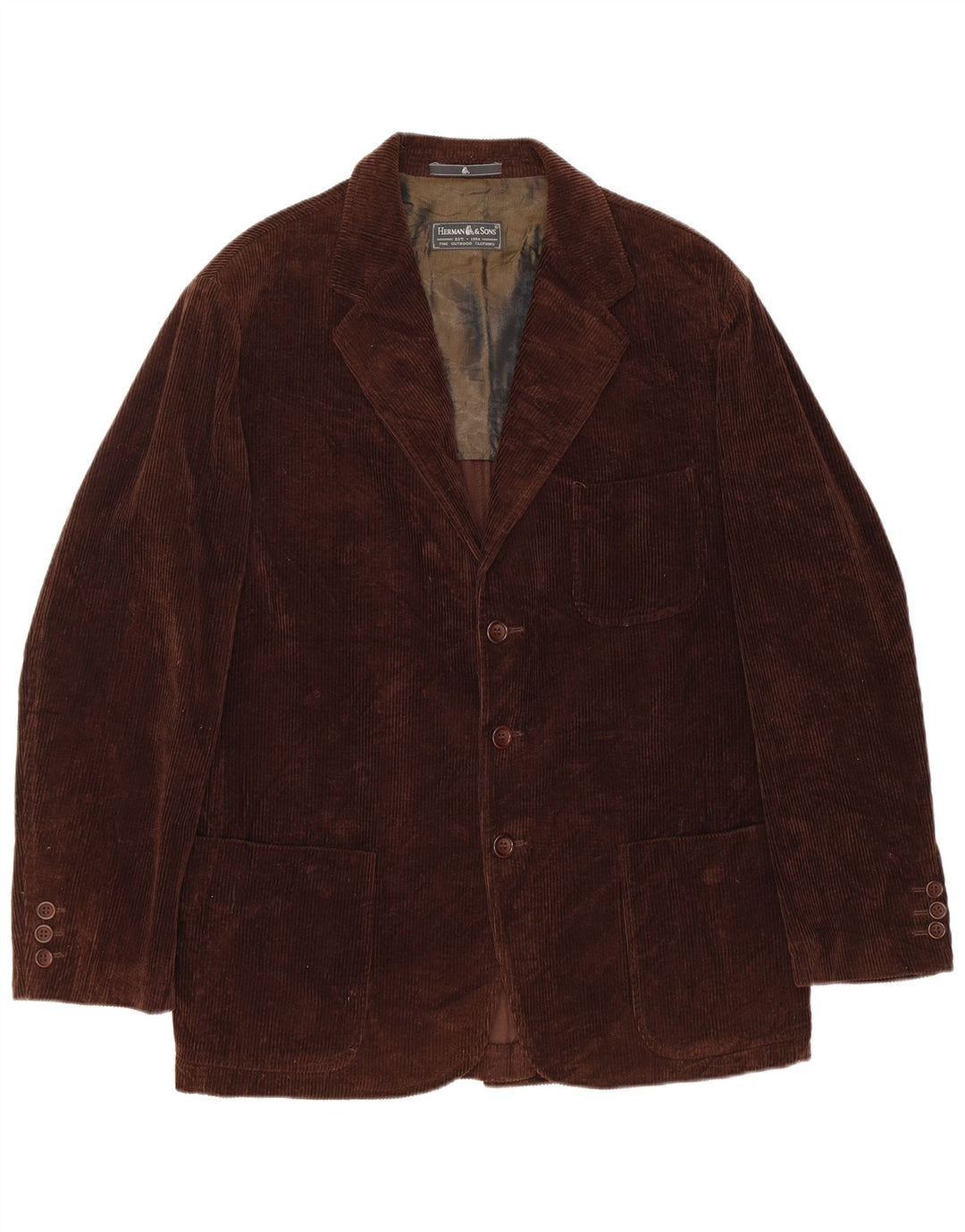 Jaqueta blazer masculina de veludo cotelê com 3 botões HERMAN & SONS IT 48 marrom médio