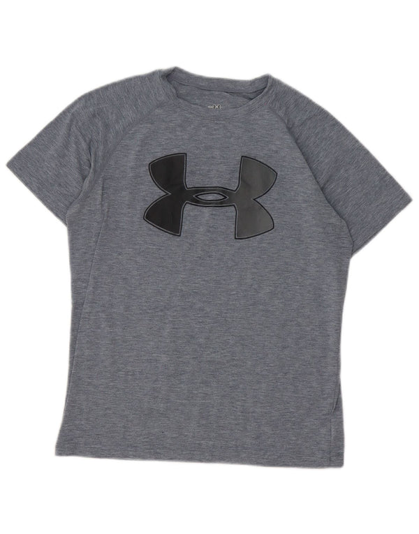 Camiseta gráfica Under Armour Boys Top 9-10 anos cinza médio manchado