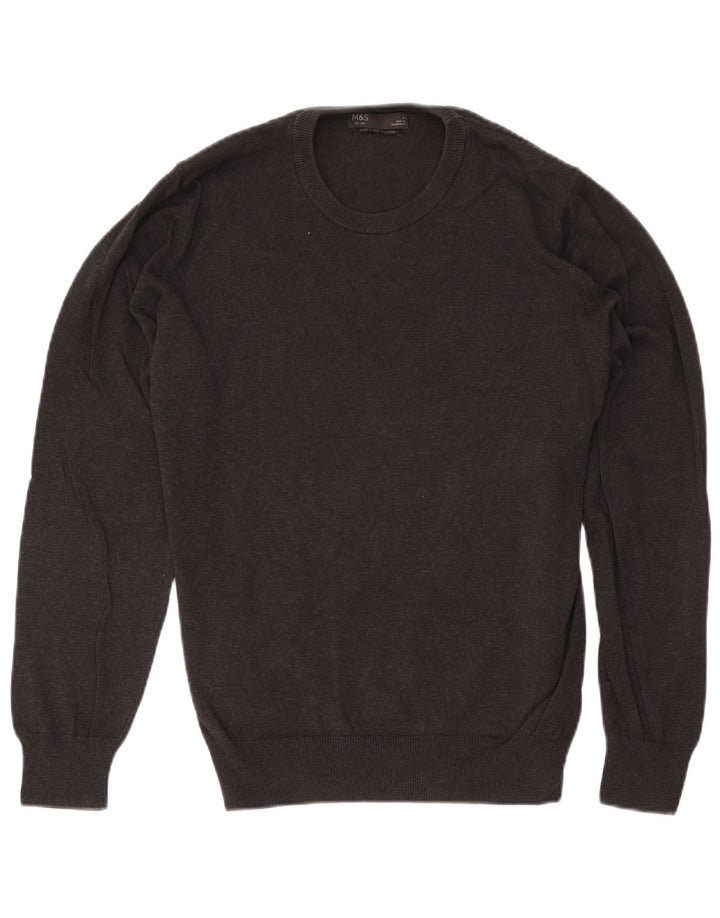 Suéter masculino Marks & Spencer com gola redonda, grande algodão cinza