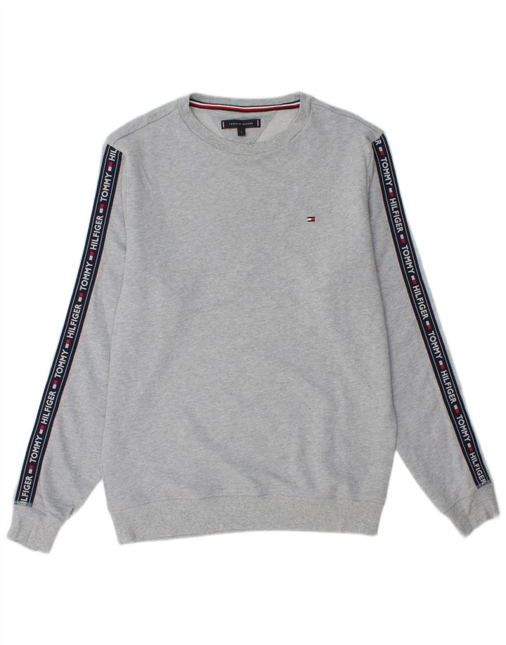 TOMMY HILFIGER Suéter gráfico masculino grande algodão cinza