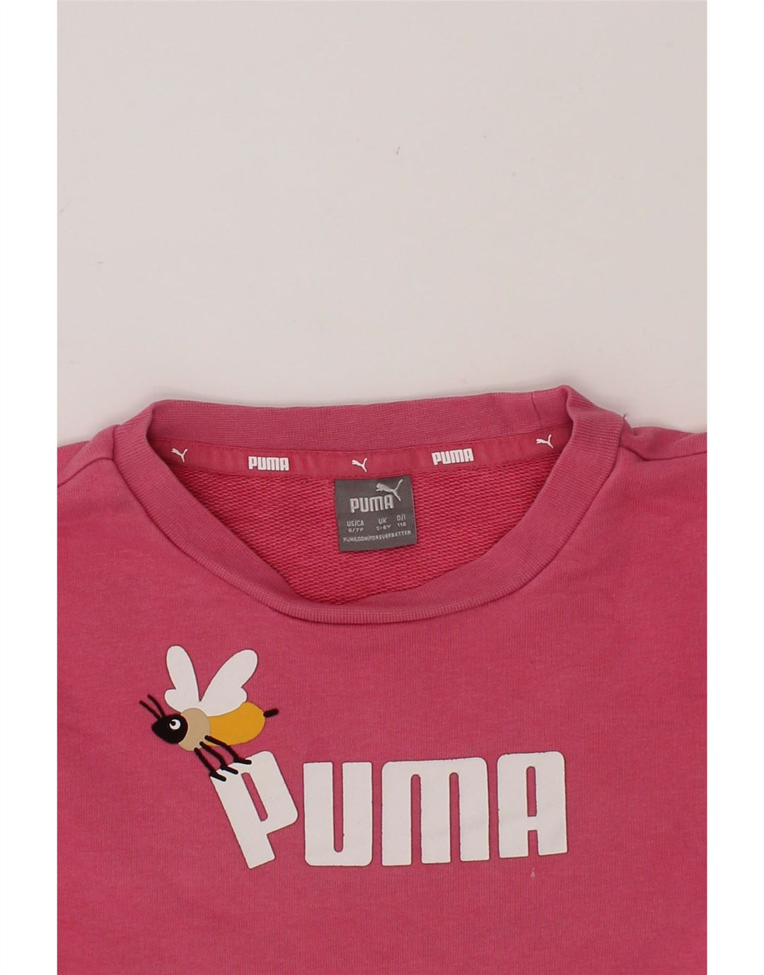 PUMA Girls Graphic Sweatshirt Jumper 5-6 Years Pink Cotton Vintage Puma and Second-Hand Puma from Messina Hembry 