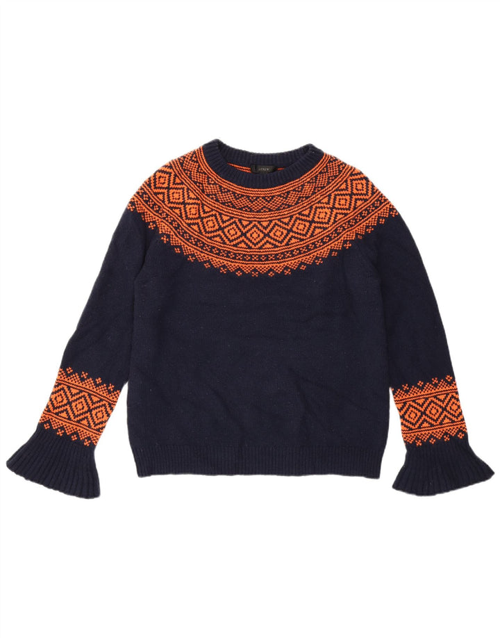 J. CREW Suéter feminino com gola redonda Reino Unido 6 XS azul marinho Fair Isle
