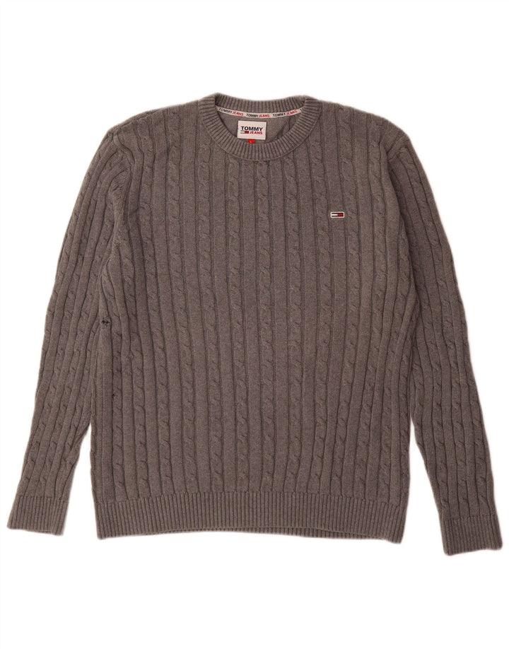 Suéter masculino Tommy Hilfiger com gola redonda, grande algodão cinza