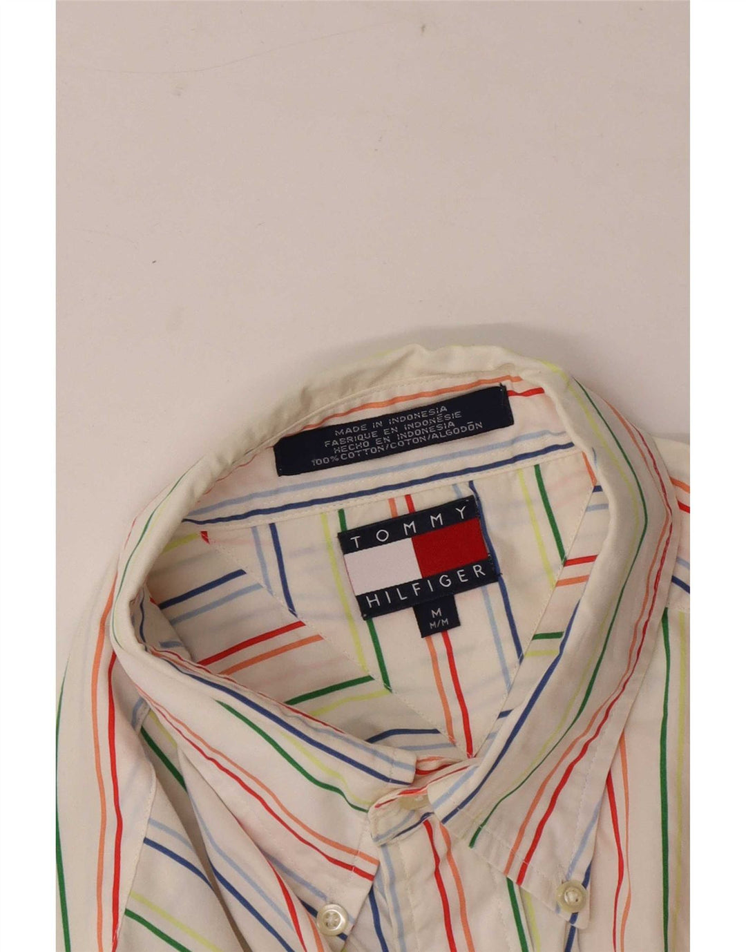 Tommy Hilfiger Camisa masculina de manga curta regular fit média listrada branca
