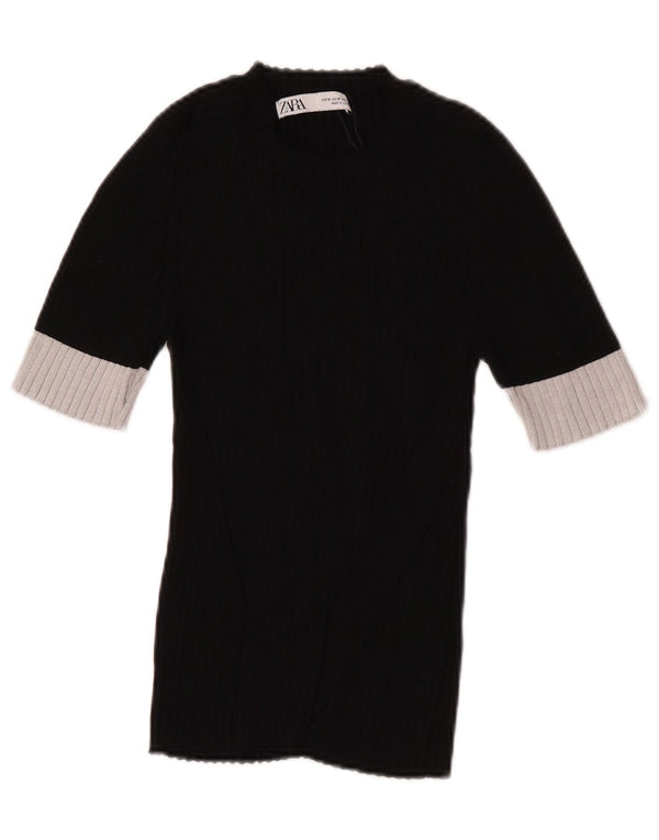 Suéter feminino Zara com gola tartaruga e gola alta UK 12 bloco colorido preto médio