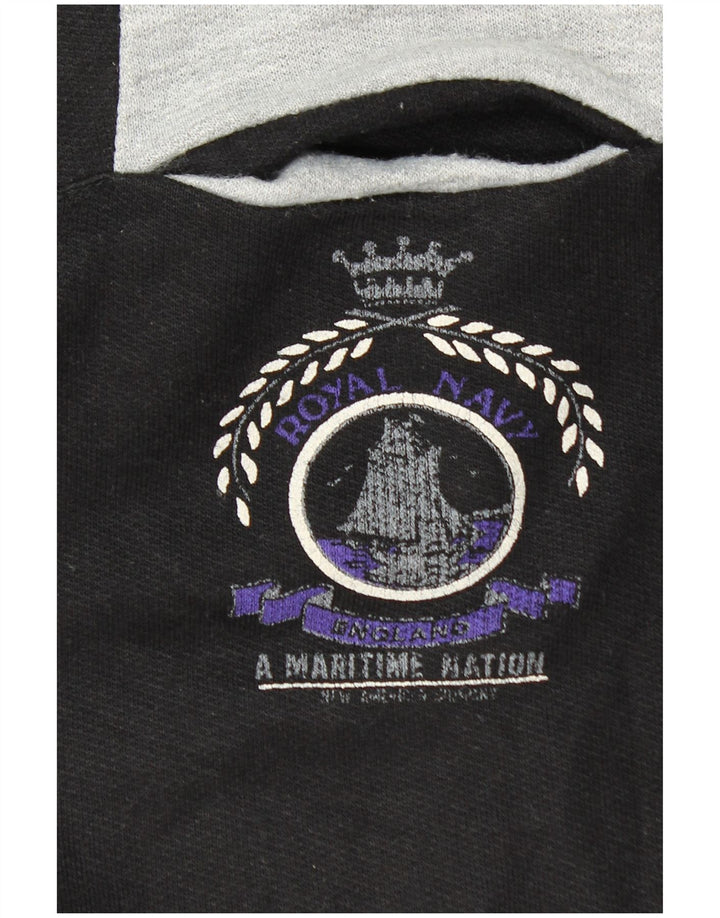 Suéter vintage masculino com gola polo e bloco colorido preto médio